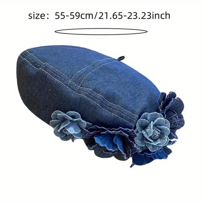 Chic Denim Floral Beret
