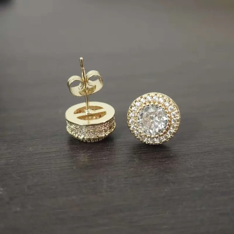 18k Elegant Halo Stud Earrings