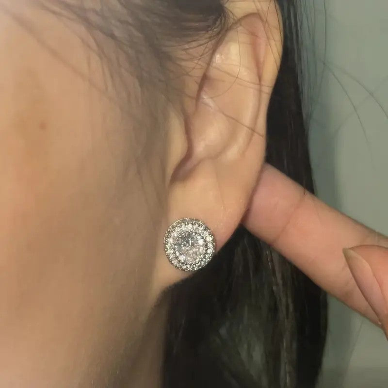 18k Elegant Halo Stud Earrings