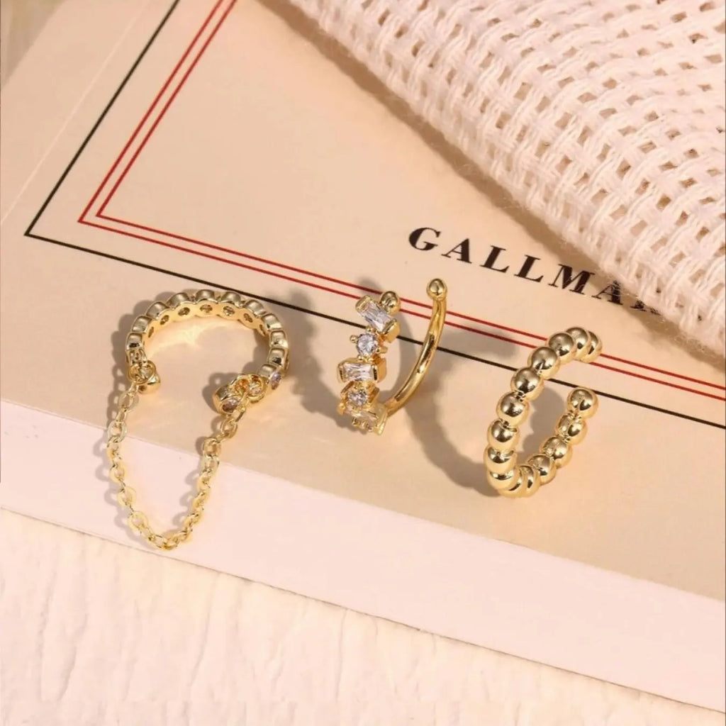 3PC 18k Dainty Chain Ear Cuff Set