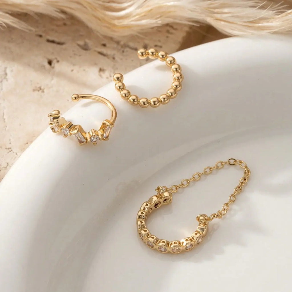 3PC 18k Dainty Chain Ear Cuff Set