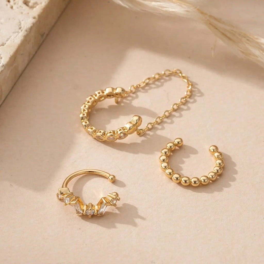 3PC 18k Dainty Chain Ear Cuff Set