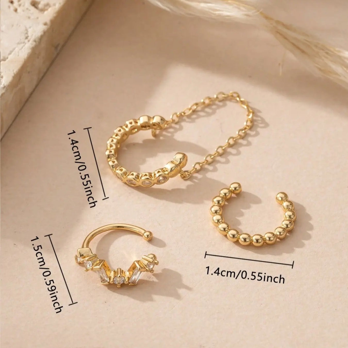 3PC 18k Dainty Chain Ear Cuff Set
