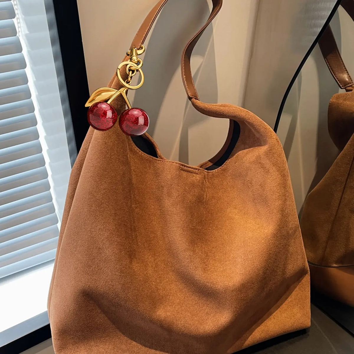 Suede Cherry Shoulder Bag