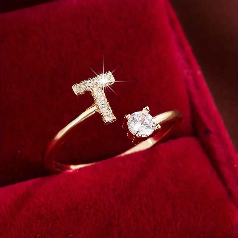 18k Dainty Initial Ring