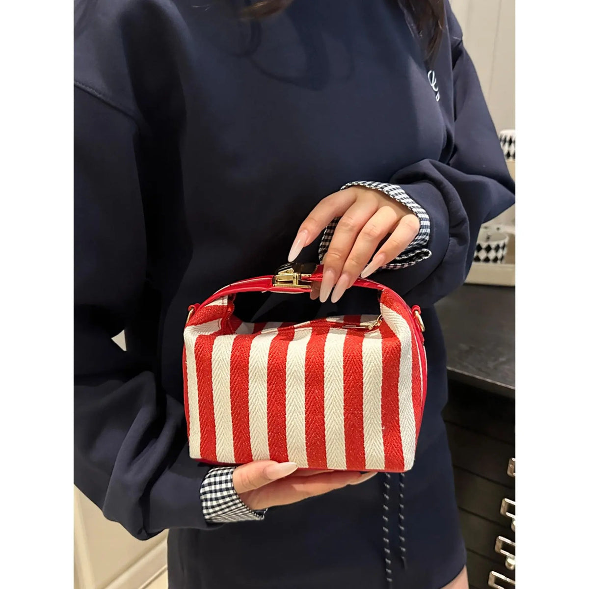Striped Fabric Box Bag