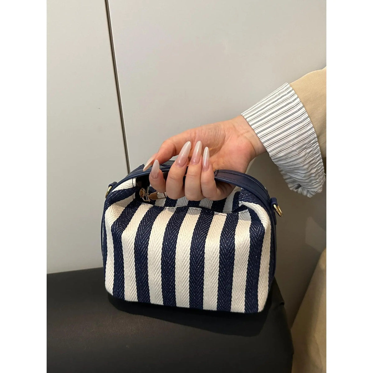 Striped Fabric Box Bag