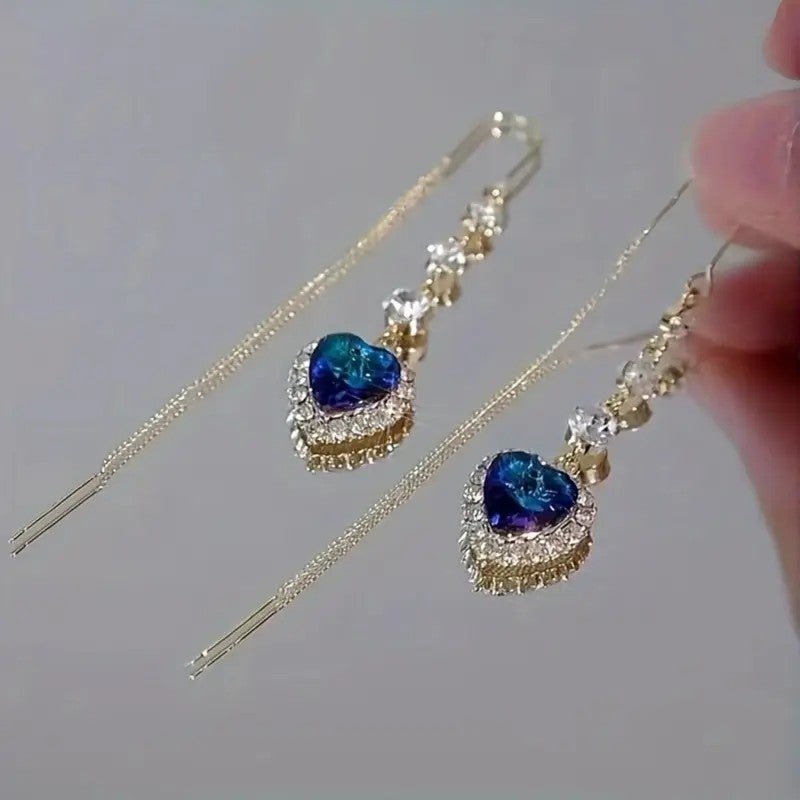 Iridescent Heart Chain Earrings