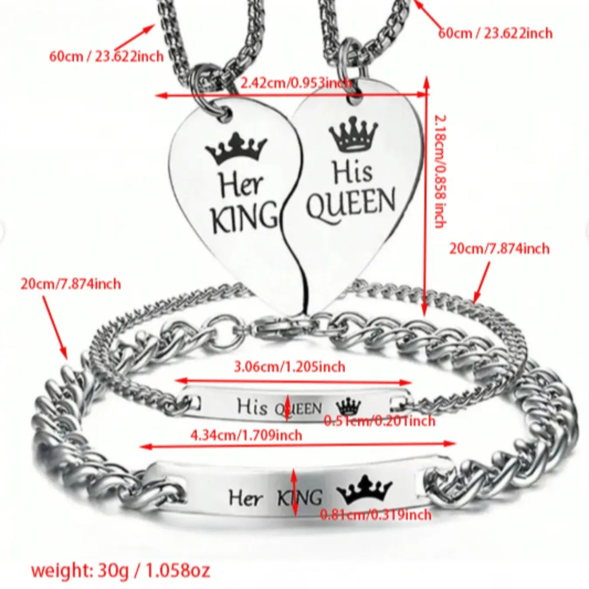 4PC Heart Couple Jewelry Set