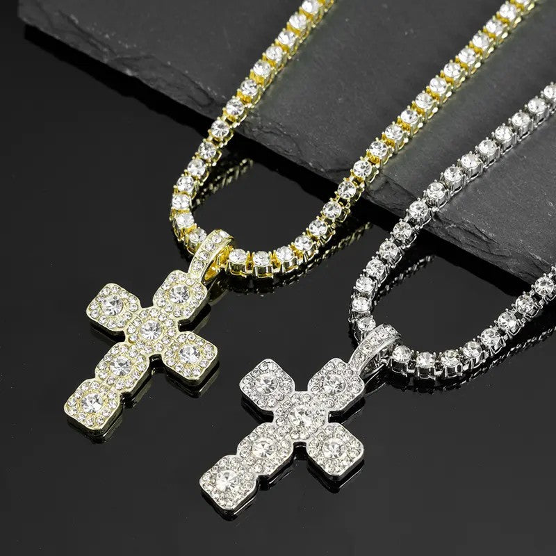 Iced Cross Tennis Necklace