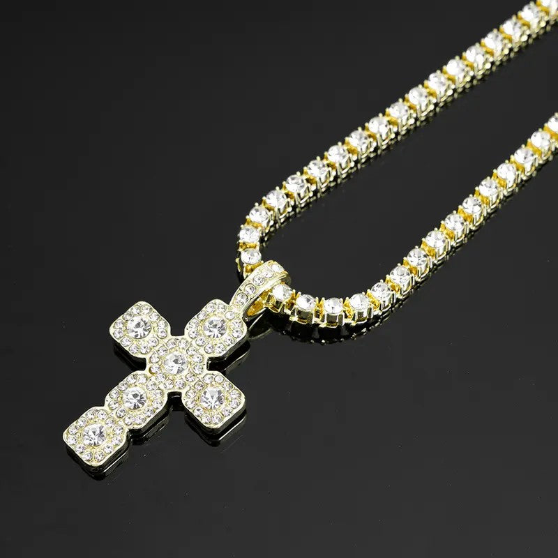 Iced Cross Tennis Necklace