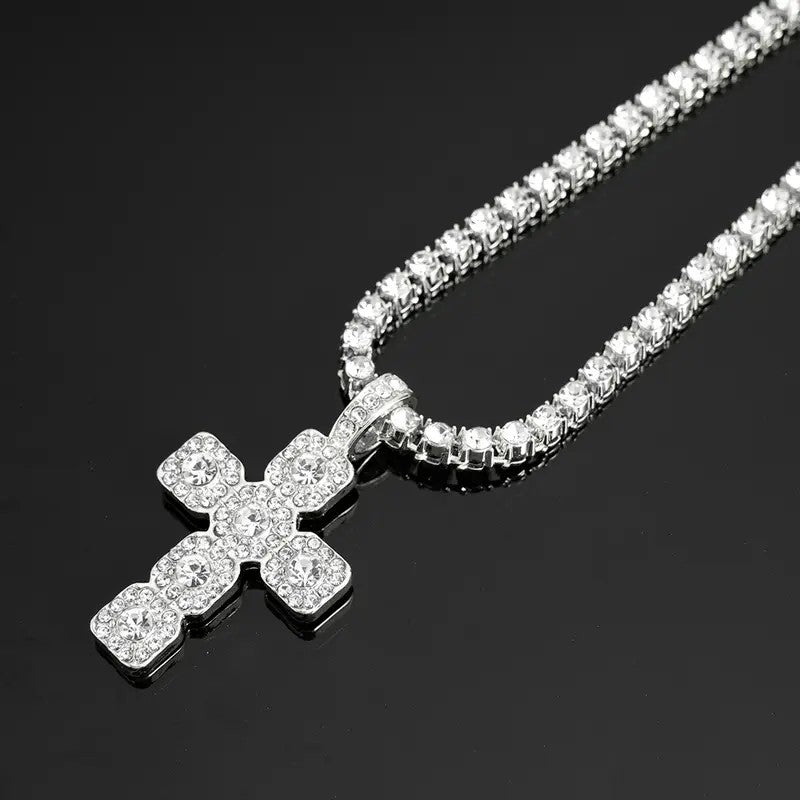 Iced Cross Tennis Necklace
