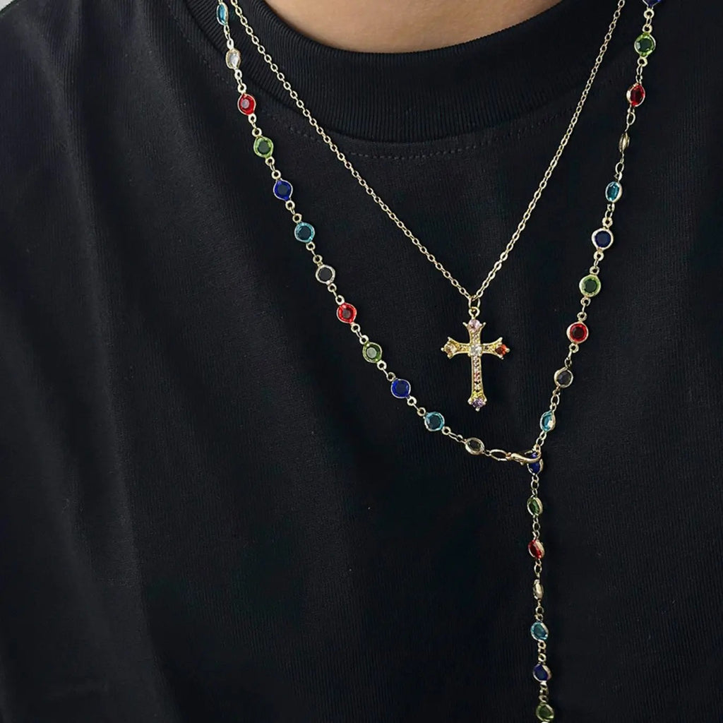 2PC Colorful Cross Necklace Set