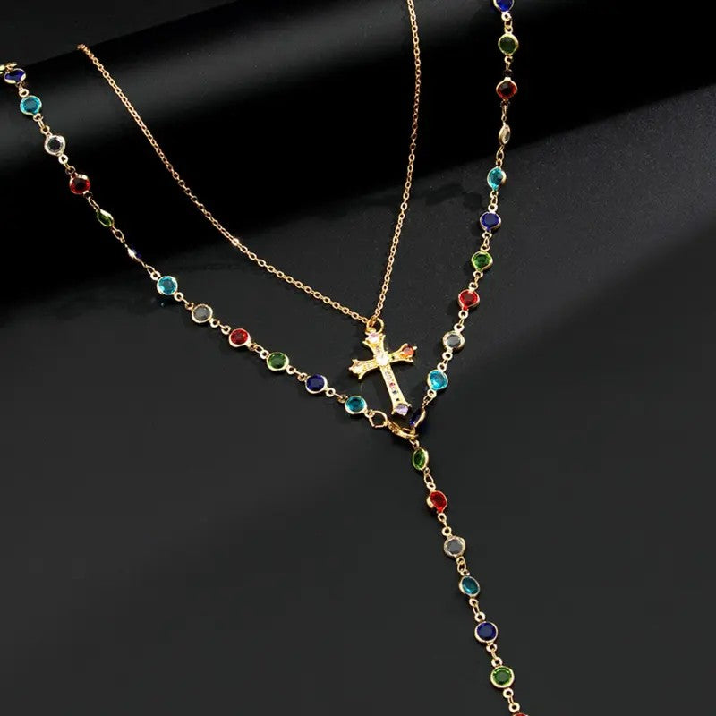 2PC Colorful Cross Necklace Set