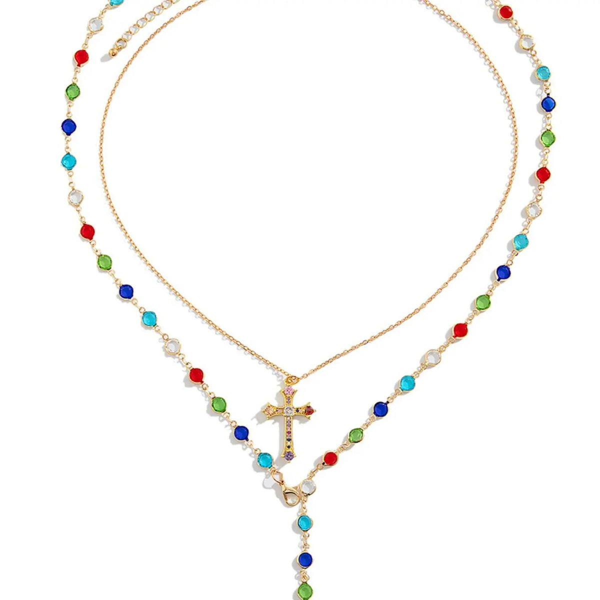 2PC Colorful Cross Necklace Set
