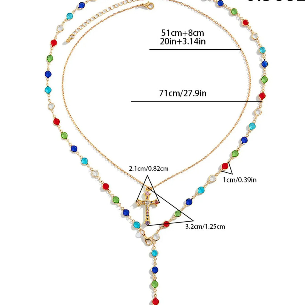 2PC Colorful Cross Necklace Set