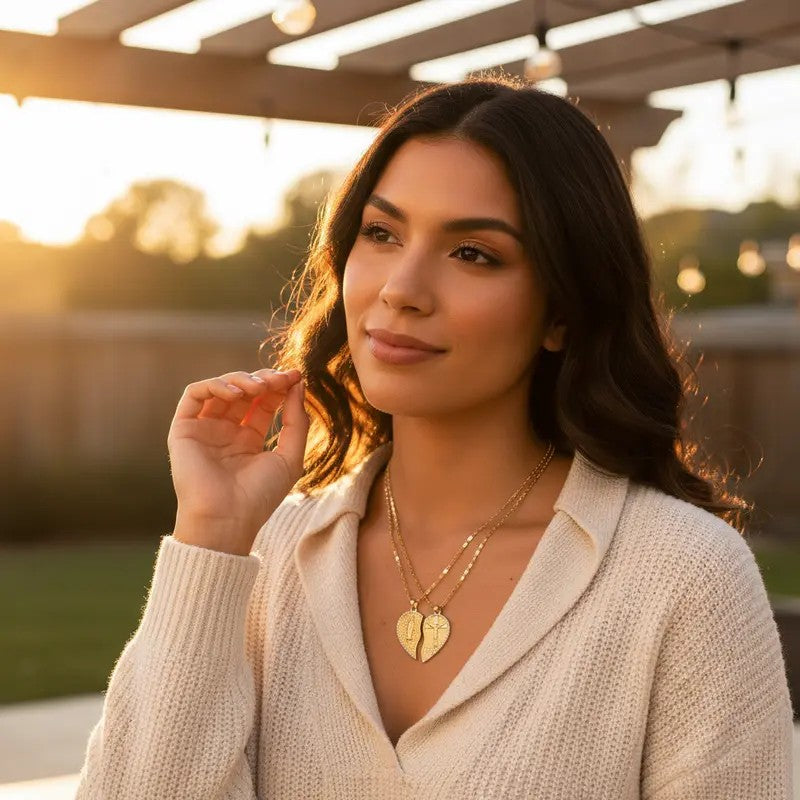 2PC 18k Split Heart Necklace Set