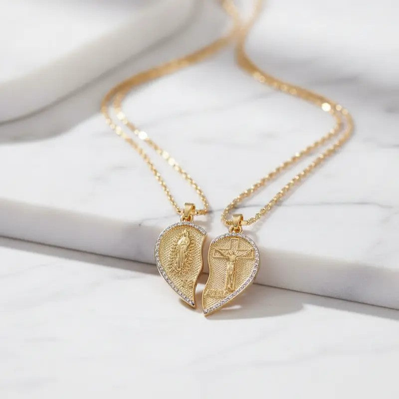 2PC 18k Split Heart Necklace Set
