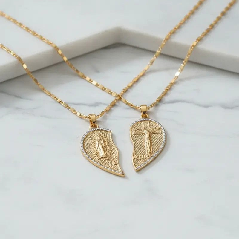 2PC 18k Split Heart Necklace Set