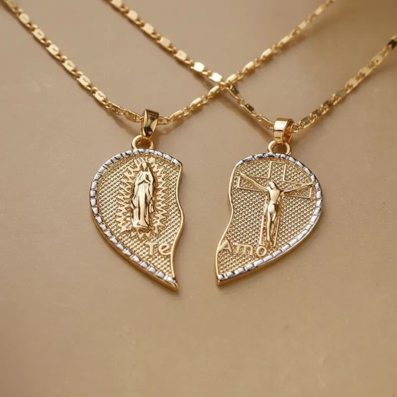 2PC 18k Split Heart Necklace Set
