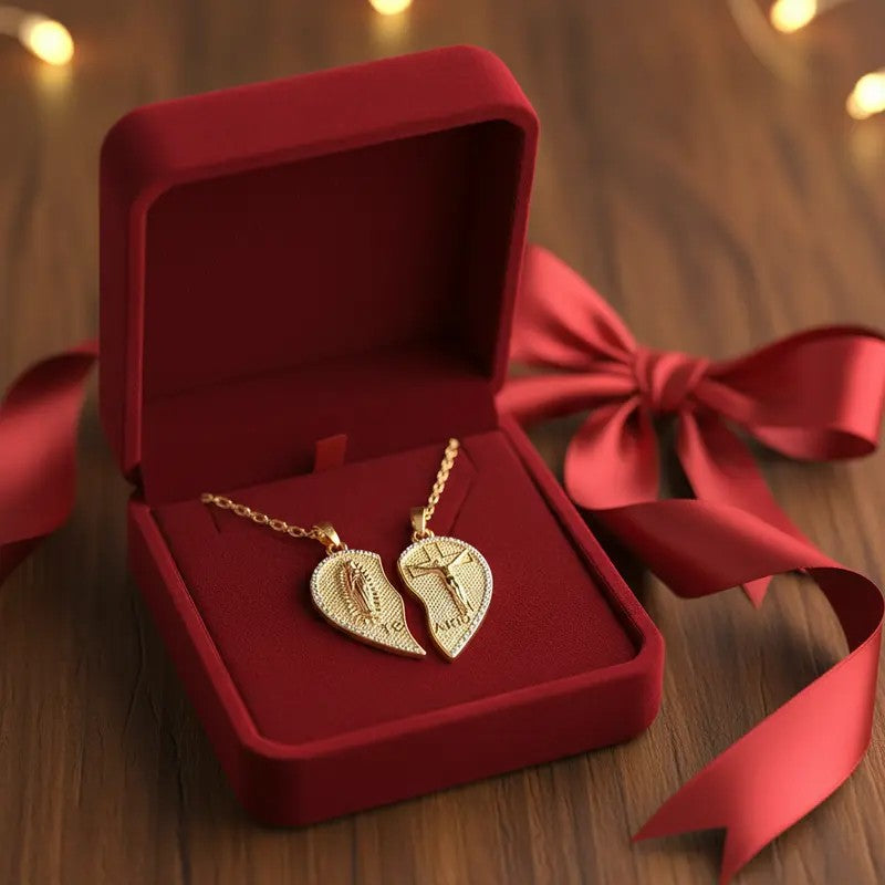 2PC 18k Split Heart Necklace Set