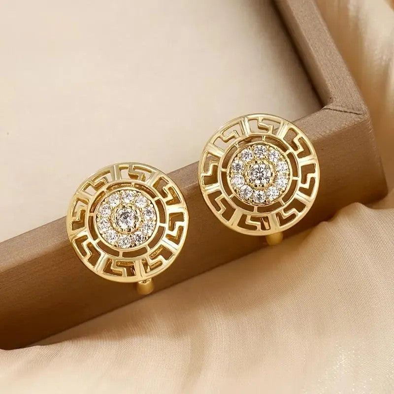 18k Geometric Round Earrings