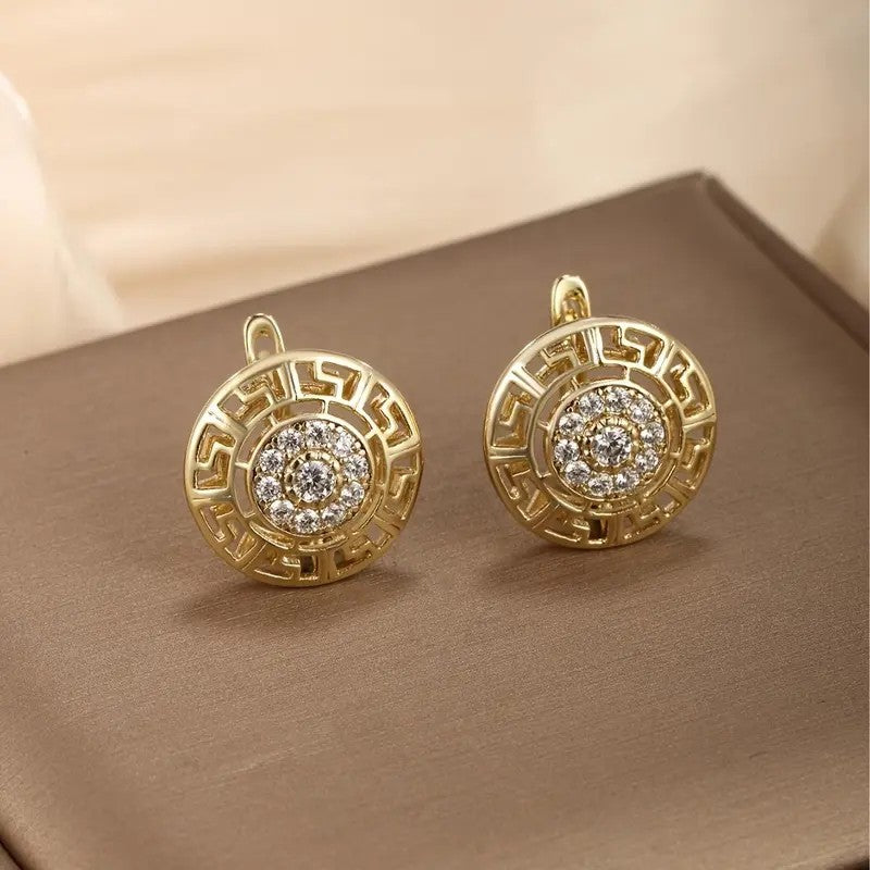 18k Geometric Round Earrings