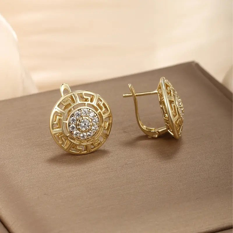 18k Geometric Round Earrings