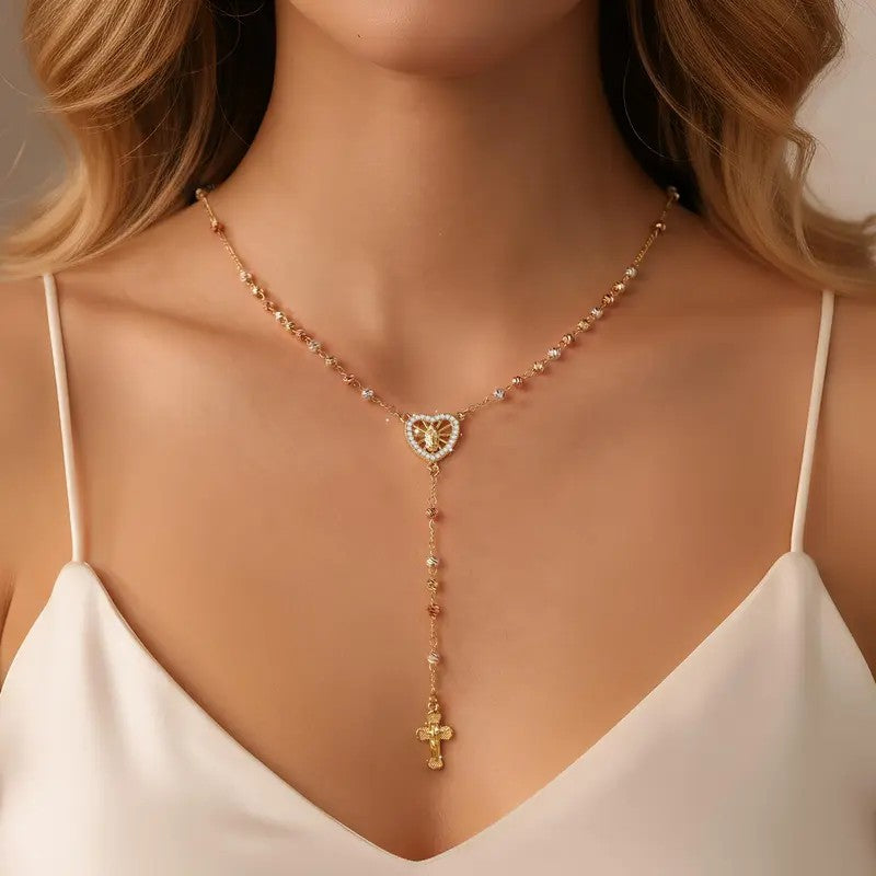 18k Elegant Heart Cross Necklace