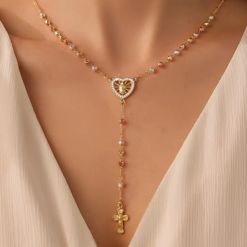 18k Elegant Heart Cross Necklace