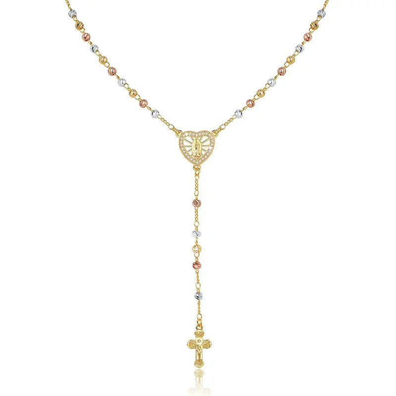 18k Elegant Heart Cross Necklace