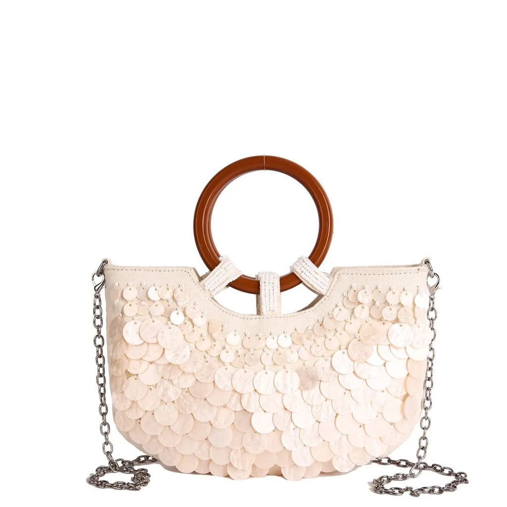 Iridescent Shell Round Handle Bag