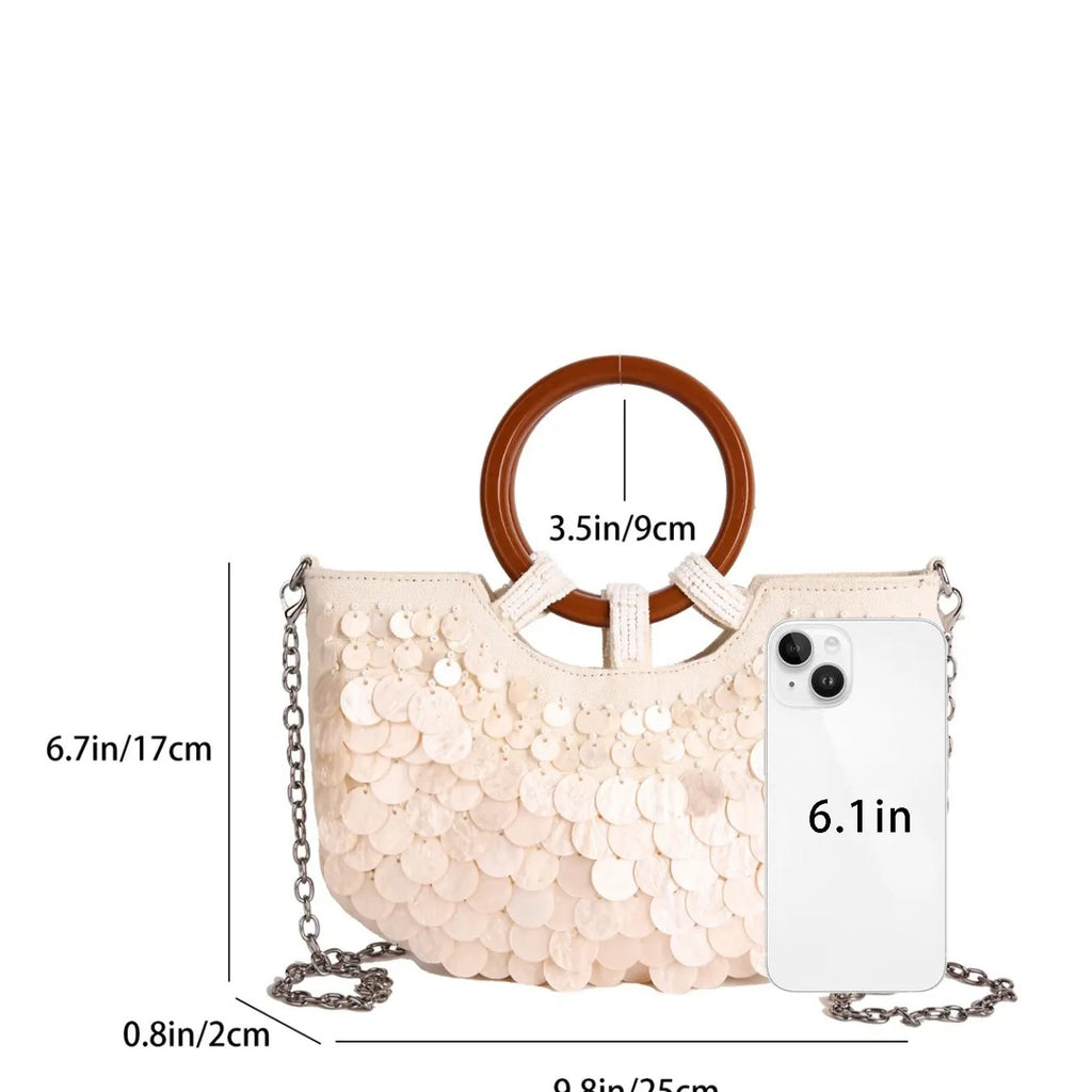 Iridescent Shell Round Handle Bag