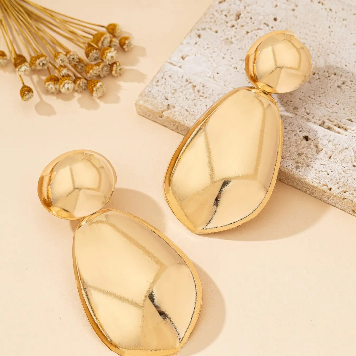 18k Geometric Drop Earrings