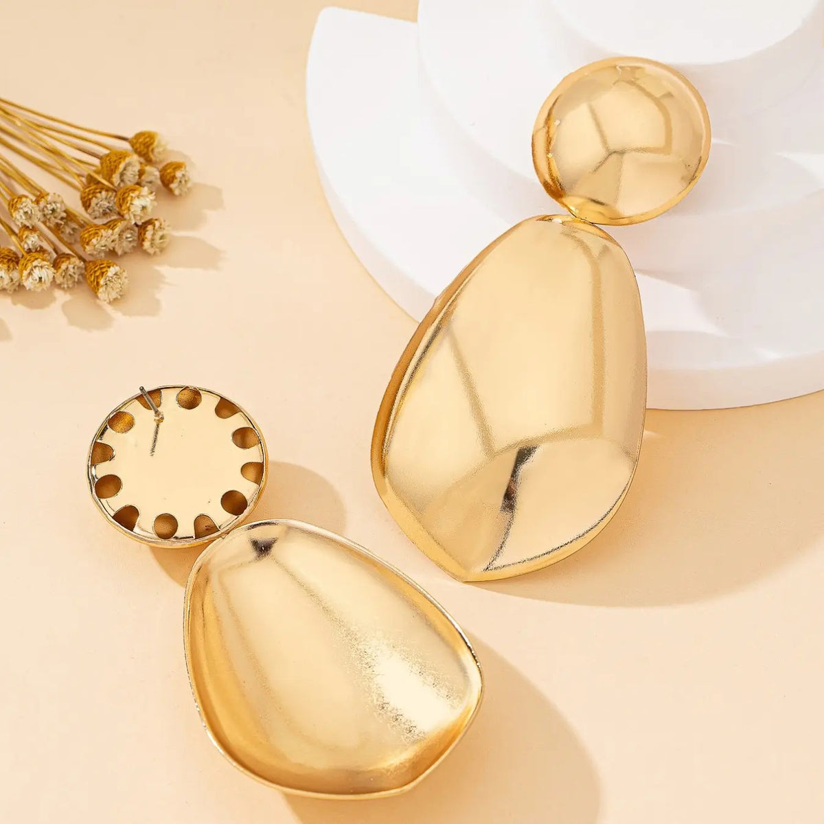 18k Geometric Drop Earrings