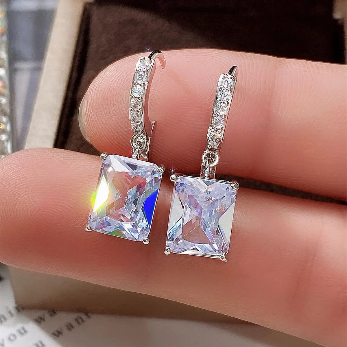 Iridescent Emerald Cut Drop Earrings