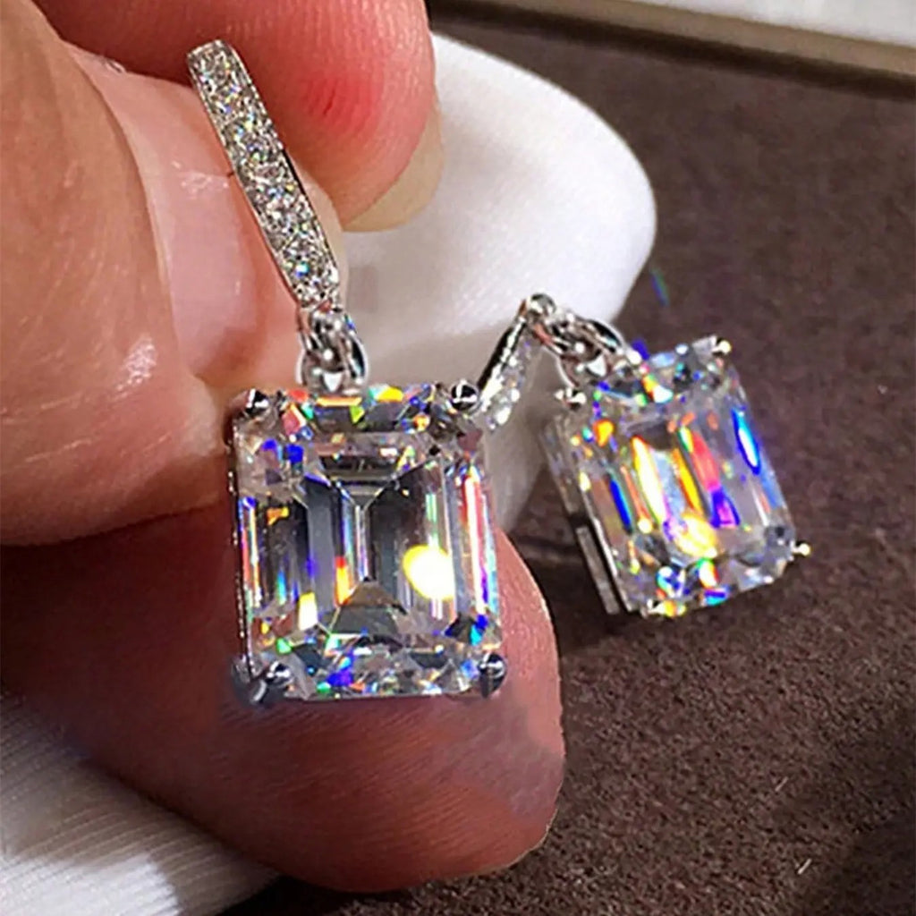 Iridescent Emerald Cut Drop Earrings