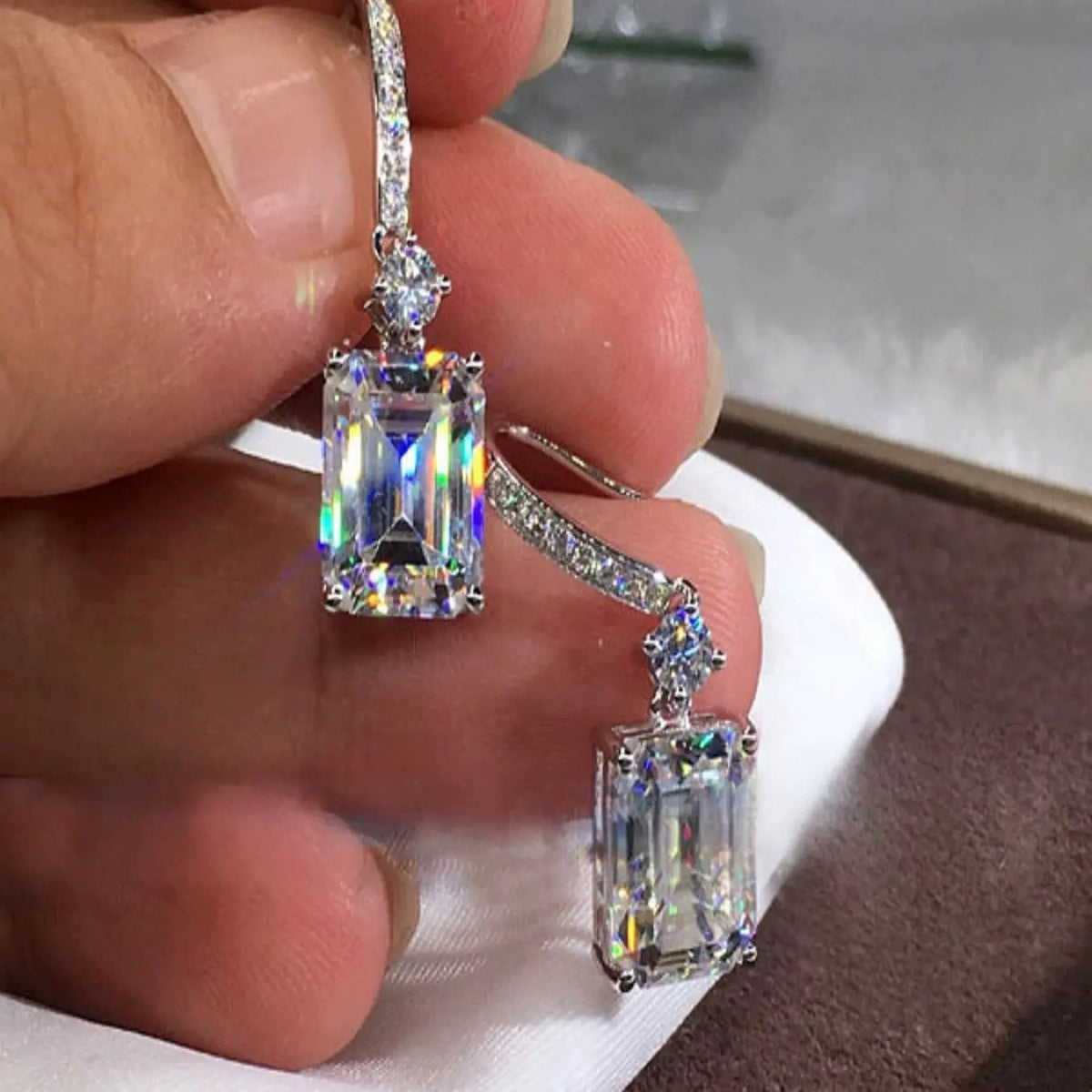 Iridescent Emerald Cut Drop Earrings