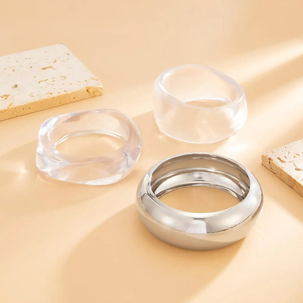 3PC Minimal Resin Cuff Bracelet Set