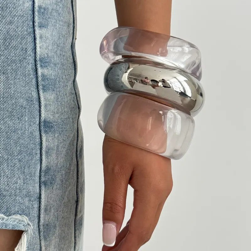 3PC Minimal Resin Cuff Bracelet Set