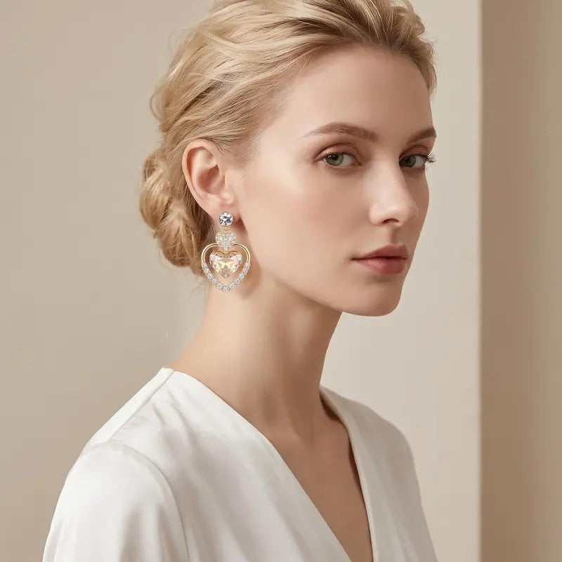 18k Elegant Heart Drop Earrings