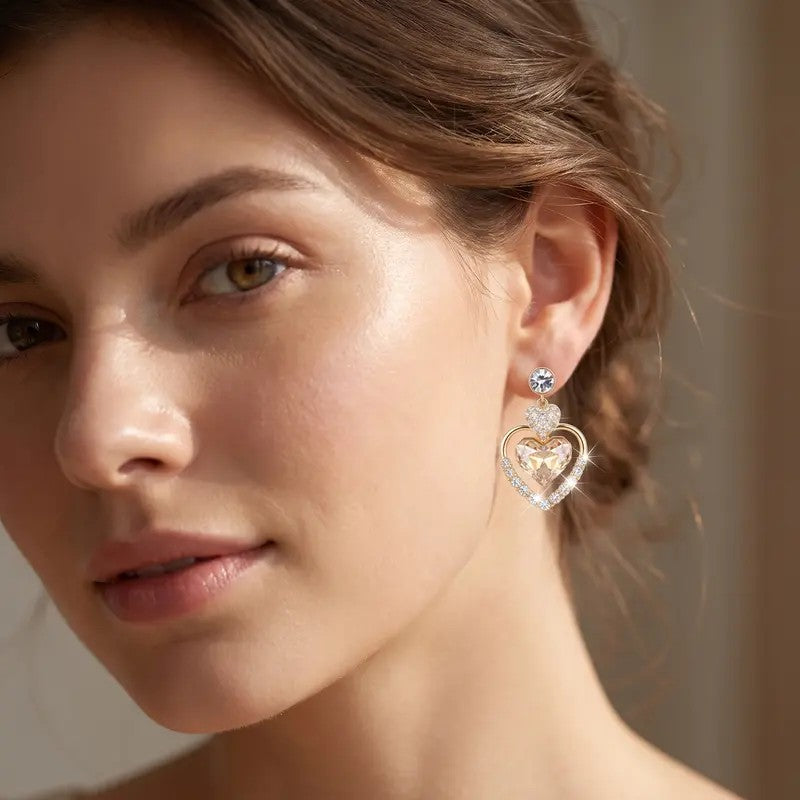18k Elegant Heart Drop Earrings