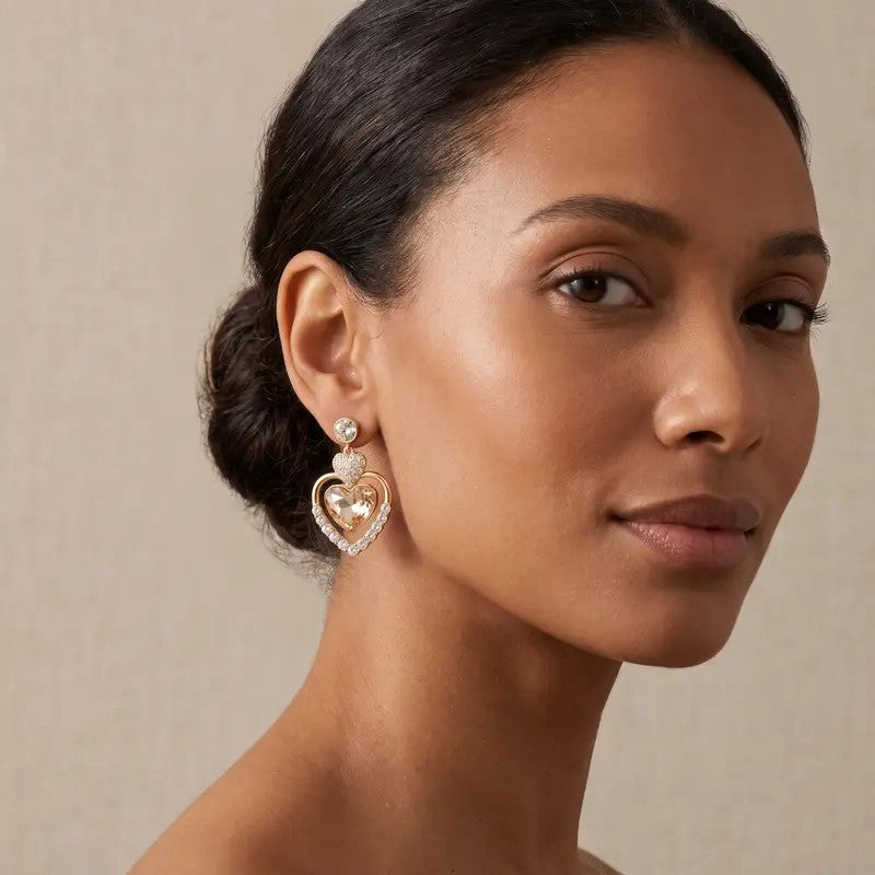 18k Elegant Heart Drop Earrings