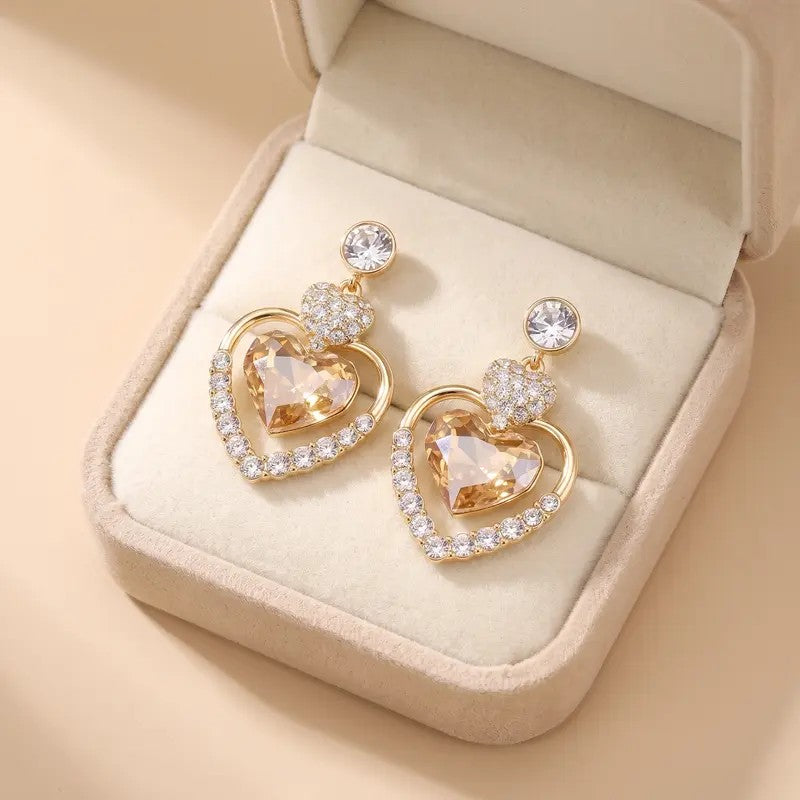 18k Elegant Heart Drop Earrings