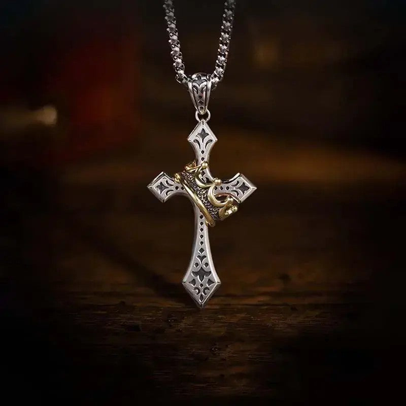 Vintage Crown Cross Necklace