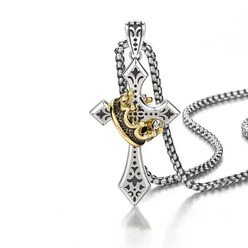 Vintage Crown Cross Necklace