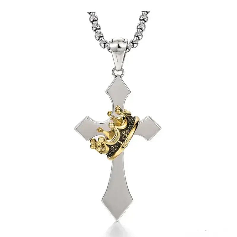 Vintage Crown Cross Necklace