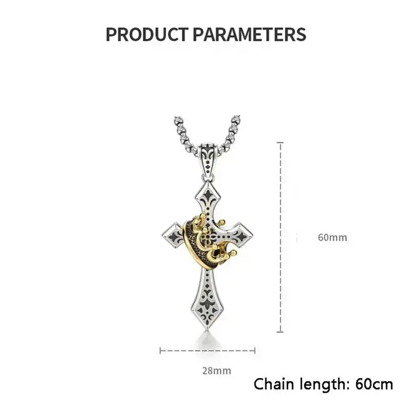 Vintage Crown Cross Necklace