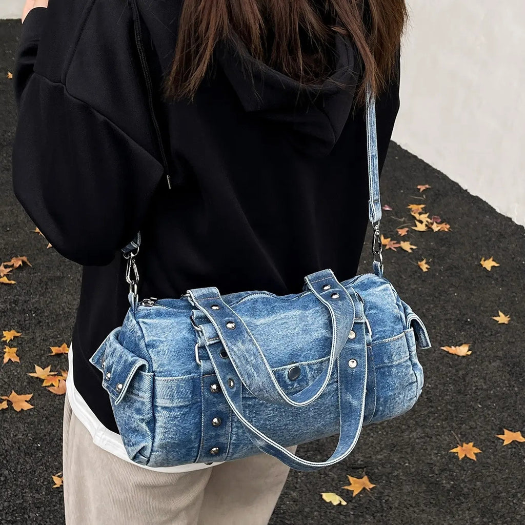 Vintage Denim Barrel Bag