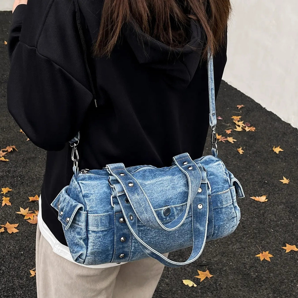 Vintage Denim Barrel Bag